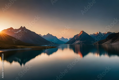 Mountains during sunset. Beautiful natural landscape in the summer time 3D render © Muhammad