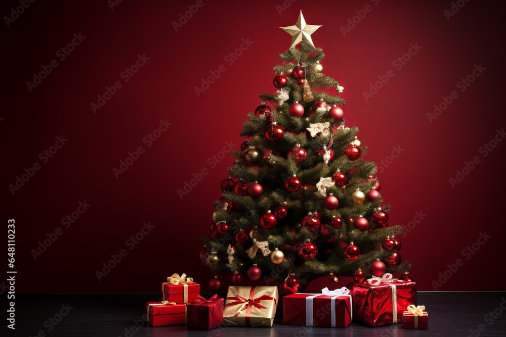 Christmas Tree with gifts on red background