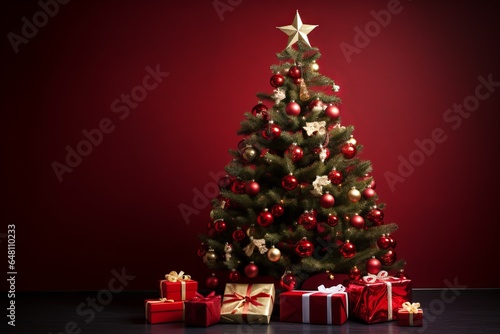 Christmas Tree with gifts on red background
