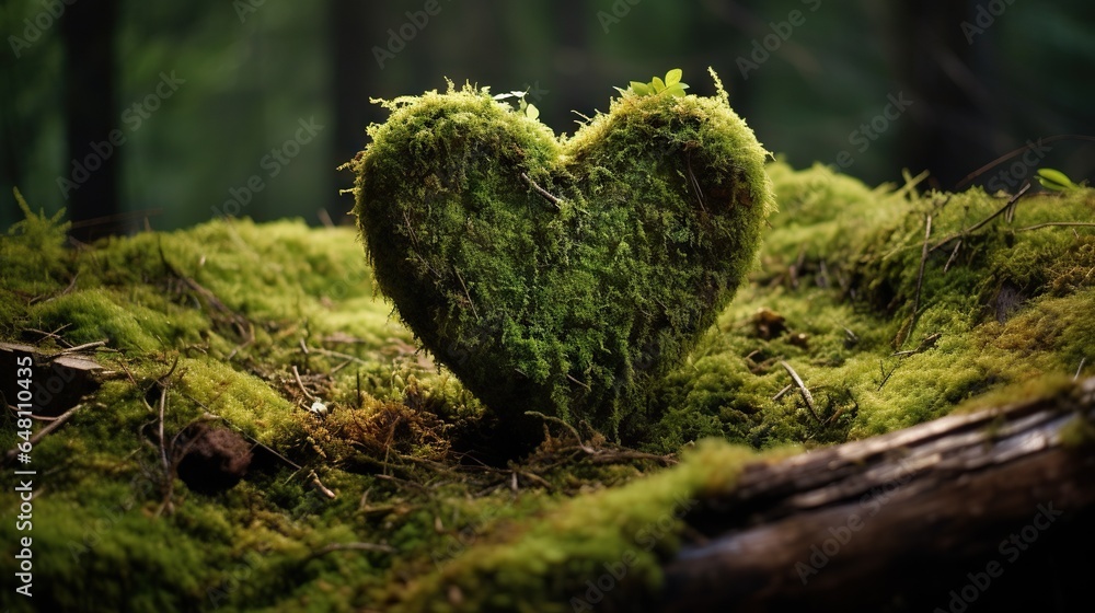 a heart shaped mossy plant sitting on top of a forest floor. generative ai a heart shaped mossy plant sitting on top of a forest floor. generative ai