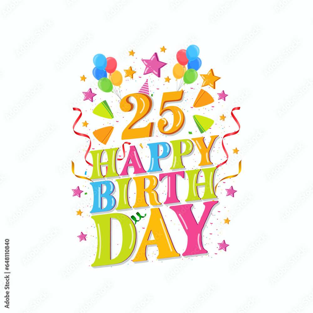 25th happy birthday logo with balloons, vector illustration design for birthday celebration, greeting card and invitation card.