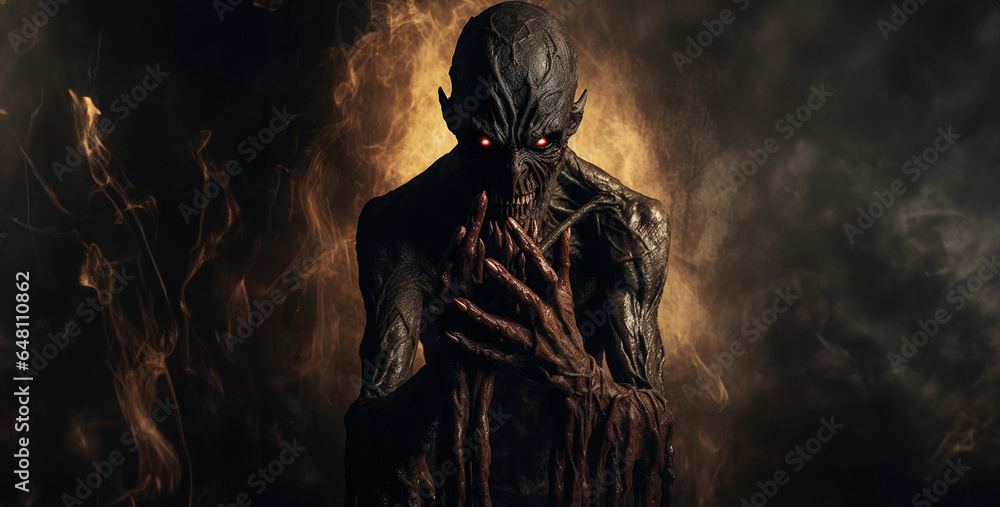 Fototapeta premium scary demon with long hands coming out from behind hd wallpaper