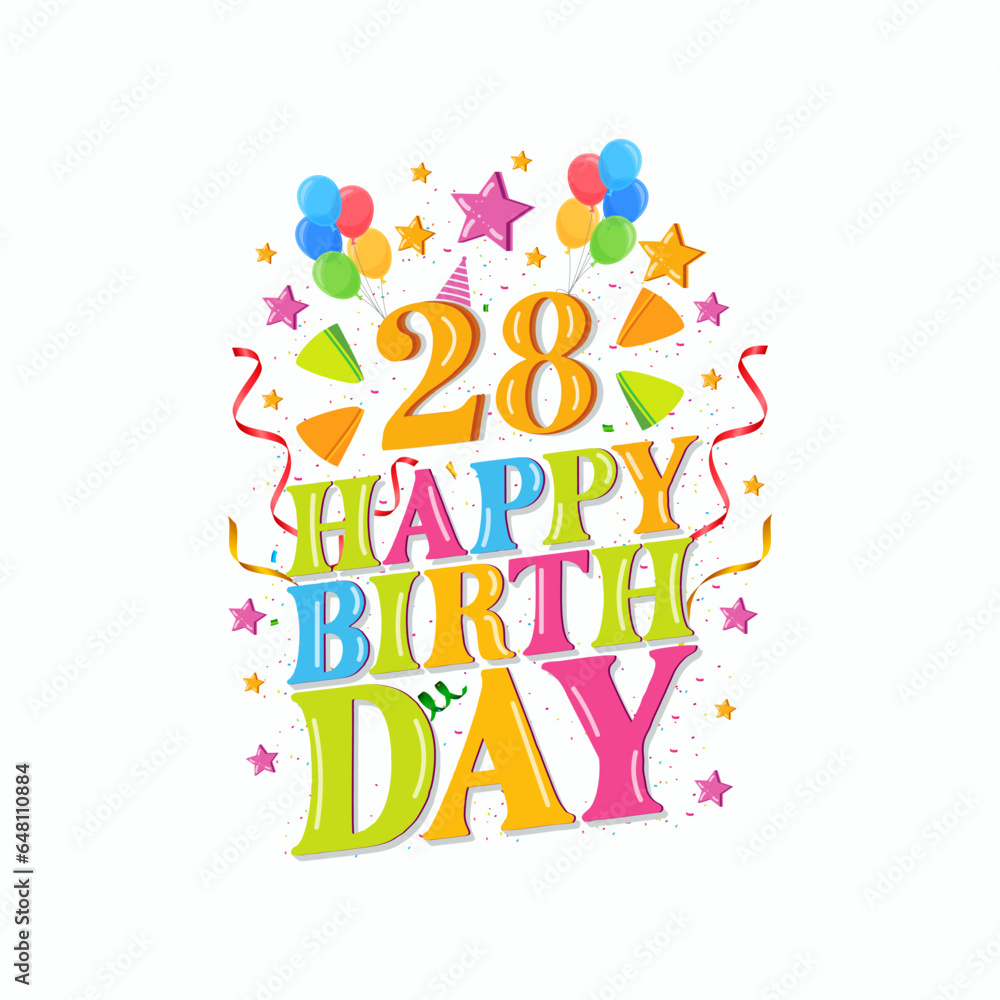 28th happy birthday logo with balloons, vector illustration design for birthday celebration, greeting card and invitation card.