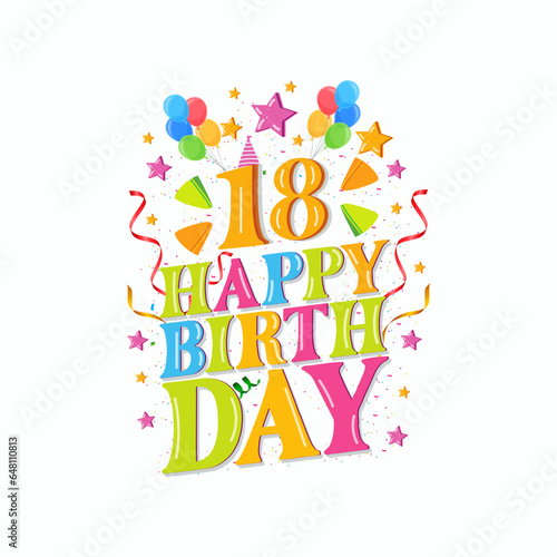 18th happy birthday logo with balloons, vector illustration design for birthday celebration, greeting card and invitation card.