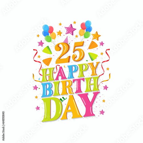 25th happy birthday logo with balloons, vector illustration design for birthday celebration, greeting card and invitation card.