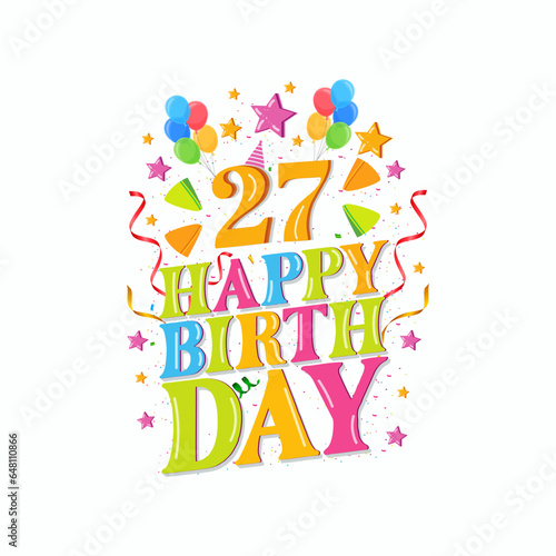27th happy birthday logo with balloons, vector illustration design for birthday celebration, greeting card and invitation card.