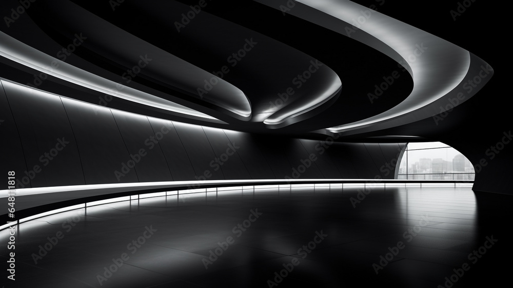 modern curve building room in the dark.