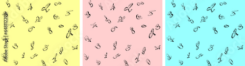 A set of options for seamless patterns of comic outlines of numbers from 0 to 9 on different background options. Vector.