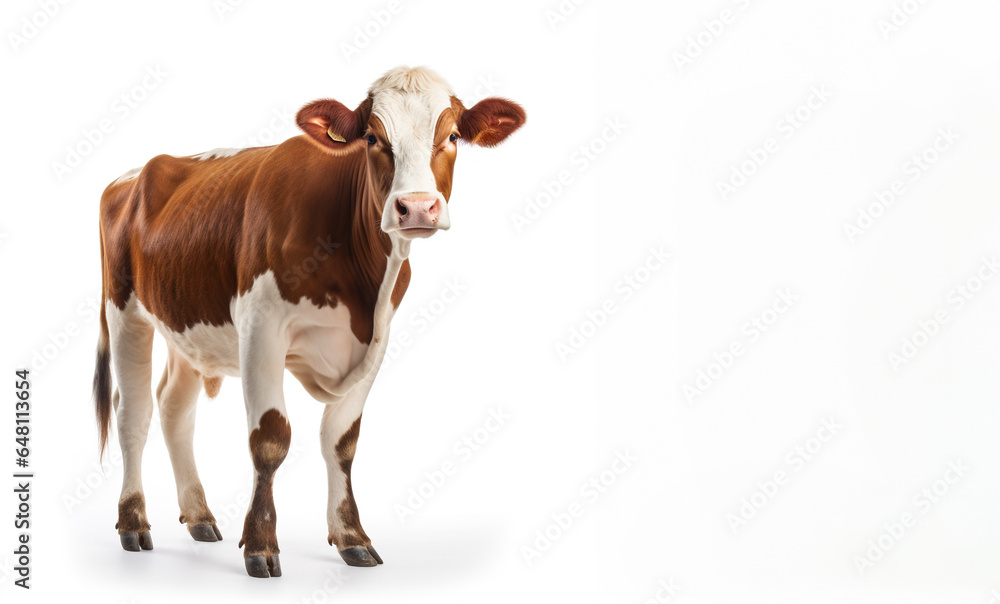 Cow full length isolated on white background.farm animals, copy space