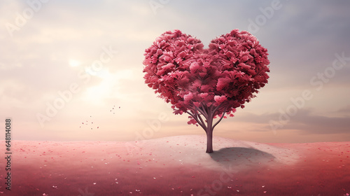 heart shaped tree, copy space, romantic background.ai generative © Oleksandr