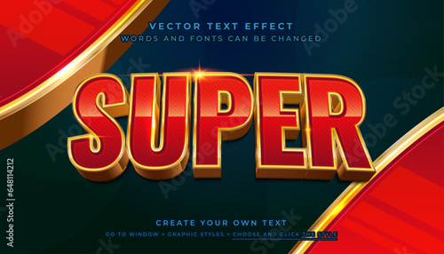 Vector Editable 3D shiny red silver text effect. Super technology graphic style on gold abstract background
