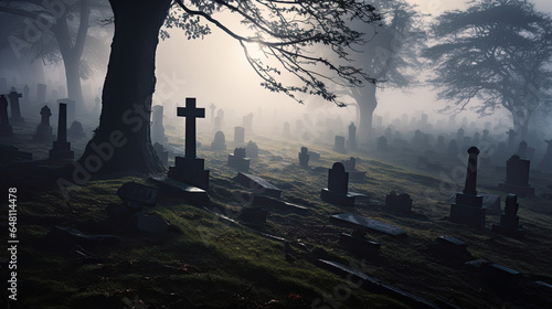 Misty morning in a cemetery
