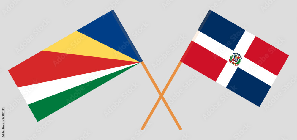 Crossed flags of Seychelles and Dominican Republic. Official colors. Correct proportion Crossed flags of Seychelles and Dominican Republic. Official colors. Correct proportion
