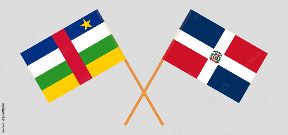 Crossed flags of Central African Republic and Dominican Republic. Official colors. Correct proportion
