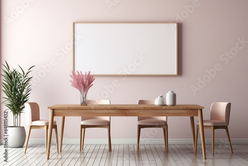 Modern Aesthetic Dining Room Interior Design with Blank Poster Created with Generative AI