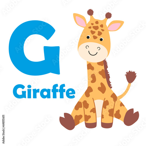 Alphabet letter G with cartoon giraffe vector illustration