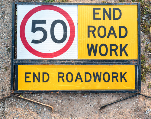 Roadwork and speed limit signs in Australia photo