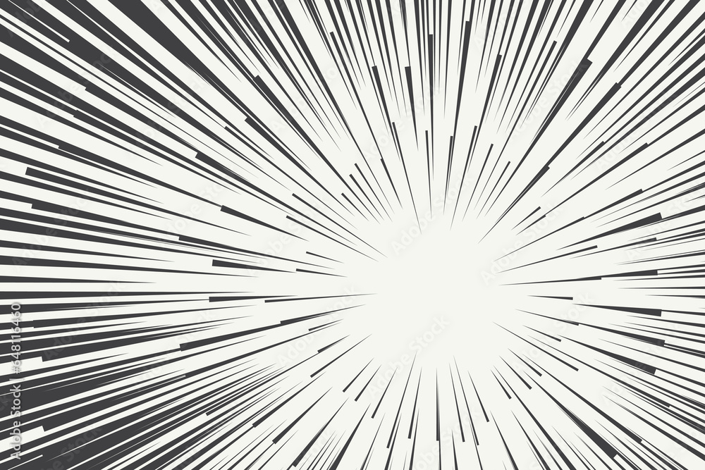 Black radial comic book style action line with a space for text on the right side isolated on white background. Speed abstract, manga comics action frame. Vector illustration Black radial comic book style action line with a space for text on the right side isolated on white background. Speed abstract, manga comics action frame. Vector illustration