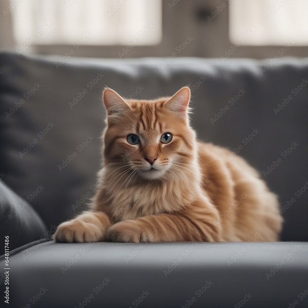 Elegant Cat Relaxing on Luxurious Sofa in 8K Resolution