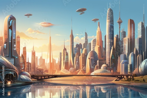 luxury futuristic future city scape illustration