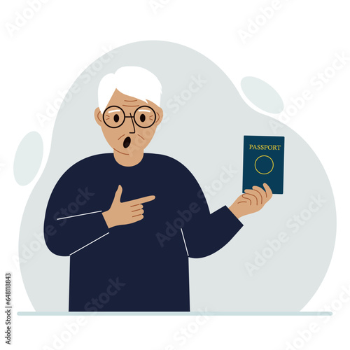 A man holds a passport in his hand for verification. The concept of user control.