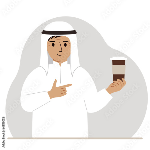 A man holds a paper cup with coffee.