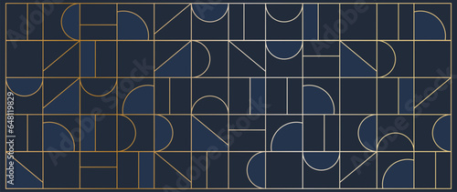 Luxury Minimalistic gold vector geometric abstract background. Vector illustration in Bauhaus style in dark blue tones. Ideal for posters, advertising, covers, prints.