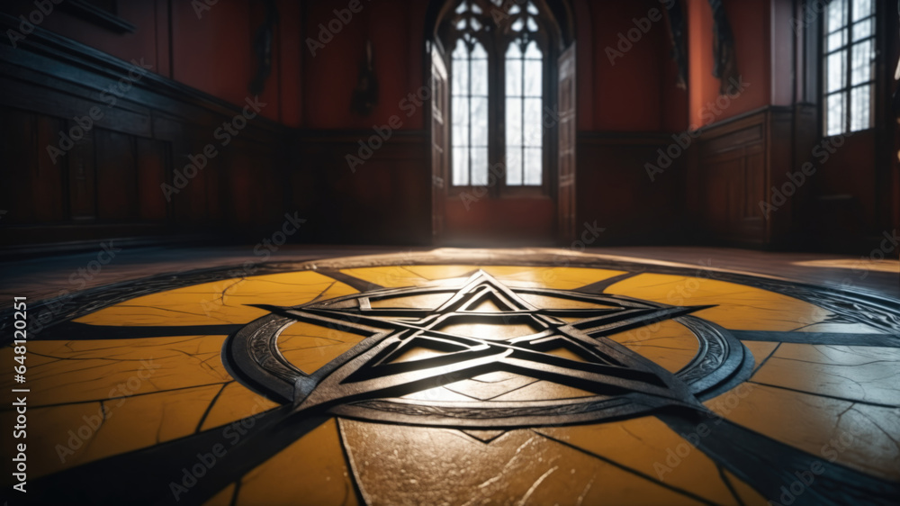Eerie Pentagram in an Old Mansion, Perfect for Halloween. Great for spooky event promotions, adding an air of mystery to your designs..