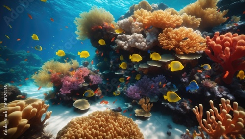 Oceanic Wonders  Tropical Fish and Colorful Coral in Pristine Waters. Great for nature documentaries  showcasing the incredible diversity of marine life..
