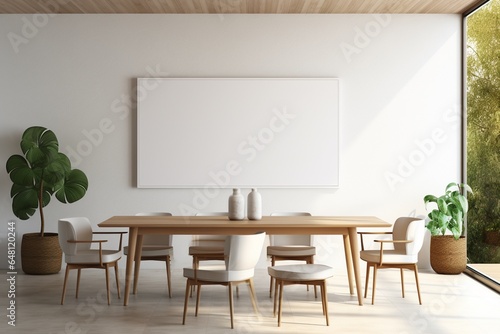 Modern Aesthetic Dining Room Interior Design with Blank Poster Created with Generative AI