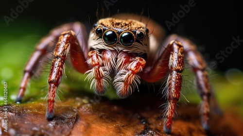  a close up of a jumping spider on a green leaf. generative ai