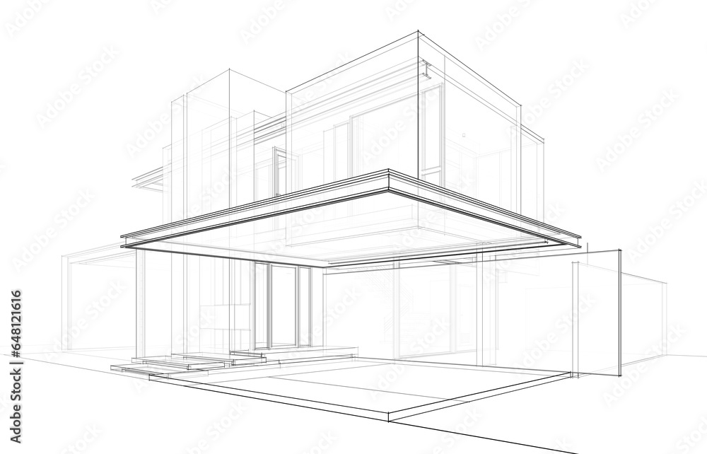 Architectural drawing of modern house 3d rendering Architectural drawing of modern house 3d rendering