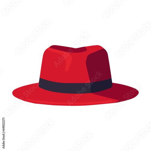 Red fedora hat vector illustration, flat red fedora hat with black list vector art isolated on a white background