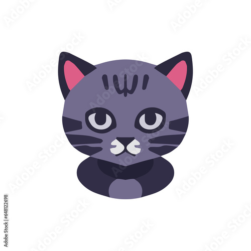 Grey cat vector illustration, flat black cat mascot vector art isolated on a white background