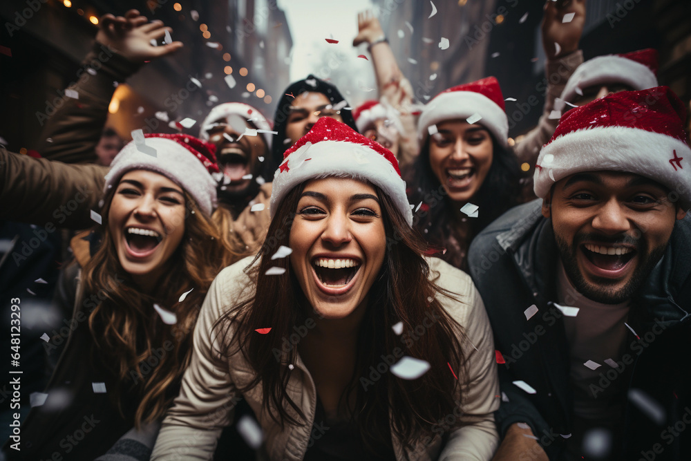 Young people celebrate happily smile on christmas