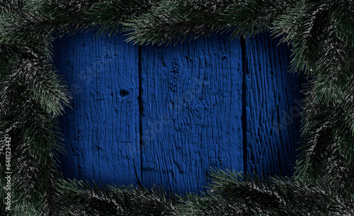 Blauer Holzhintergrund mit weihnachtlicher Dekoration