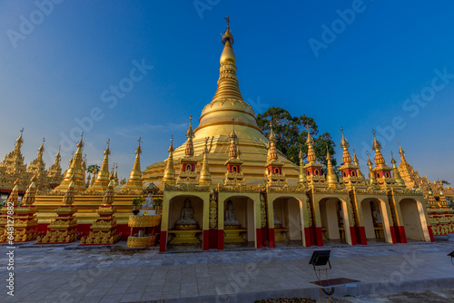 background of the pagoda(Wat Suwan Khiri),Phutthasuwan Chedi, built for people or tourists to come to make merit and take pictures without having to seek permission while traveling in Ranong,Thailand.