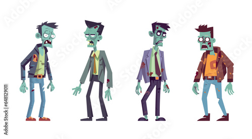 Set of zombie isolated on white background. Zombie character in flat style. Halloween cartoon concept. Vector stock