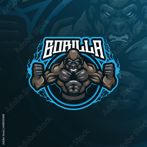 Gorilla mascot logo design vector with modern illustration concept style for badge, emblem and t shirt printing. Angry gorilla illustration for sport and esport team.