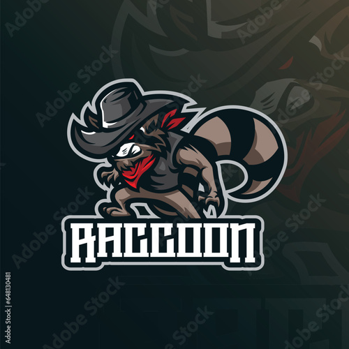 Raccoon mascot logo design vector with modern illustration concept style for badge, emblem and t shirt printing. Angry raccoon illustration for sport and esport team.