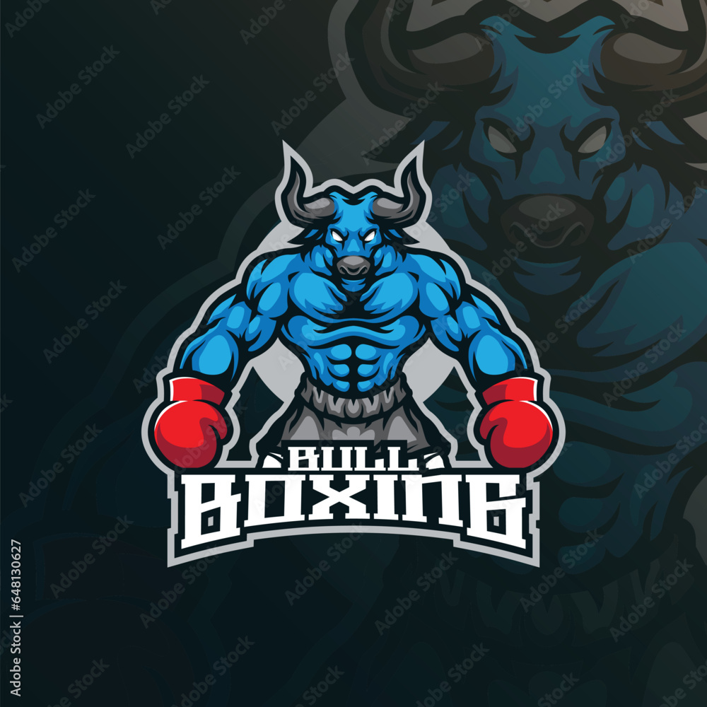 bull mascot logo design vector with modern illustration concept style for badge, emblem and t shirt printing. bull boxing illustration. bull mascot logo design vector with modern illustration concept style for badge, emblem and t shirt printing. bull boxing illustration.