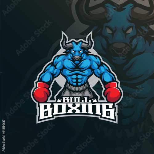 bull mascot logo design vector with modern illustration concept style for badge, emblem and t shirt printing. bull boxing illustration.