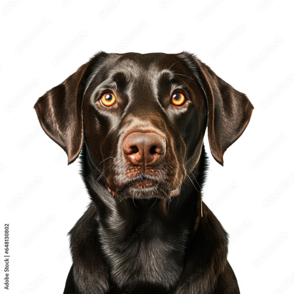 Closeup of a Labrador in front of a 