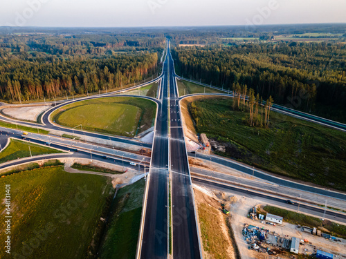 Kekava Bypass highway intersection in Latvia. Transportation and communications concept. Road Riga – Bauska and a part of the international road E67 Via Baltica