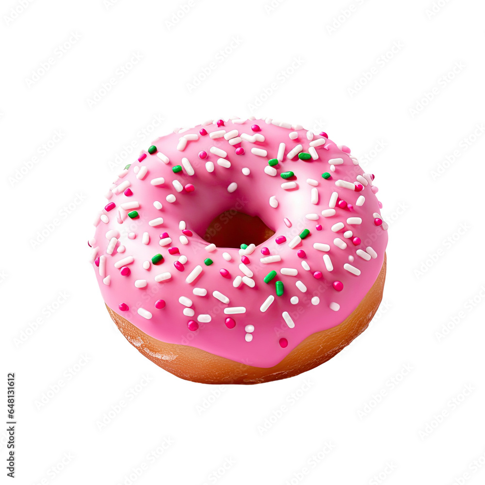 Donut with pink icing and white sprinkles Donut with pink icing and white sprinkles