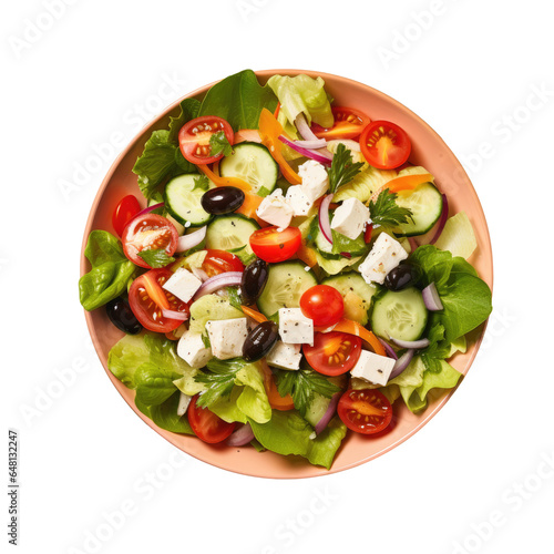 Greek salad with fresh vegetables, feta cheese.Green salad top view.