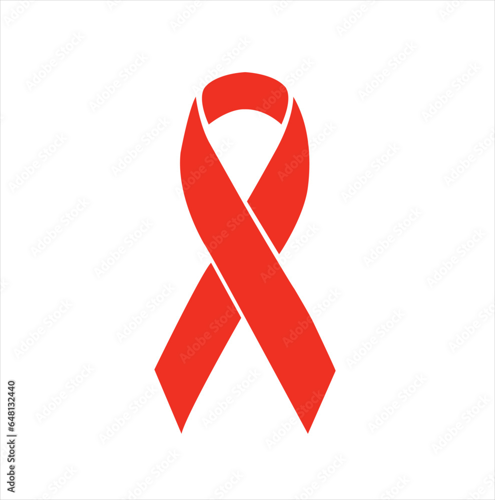 Cinta roja de concienciación sobre el VIH sobre un fondo blanco con espacio para copiar. Vista de frente y de cerca. Vector