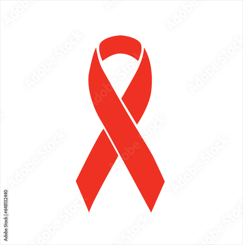 Cinta roja de concienciación sobre el VIH sobre un fondo blanco con espacio para copiar. Vista de frente y de cerca. Vector photo