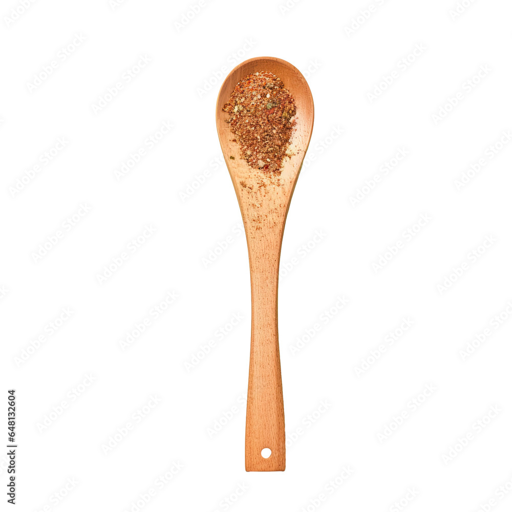 Pepper seasoning mix in wooden spoon cutout Pepper seasoning mix in wooden spoon cutout