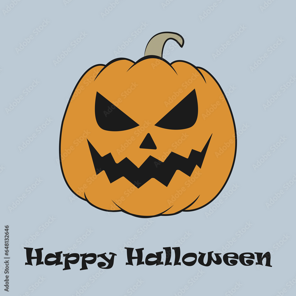 Calabaza de Halloween sobre un fondo gris con espacio de copia. Vista de frente y de cerca Calabaza de Halloween sobre un fondo gris con espacio de copia. Vista de frente y de cerca